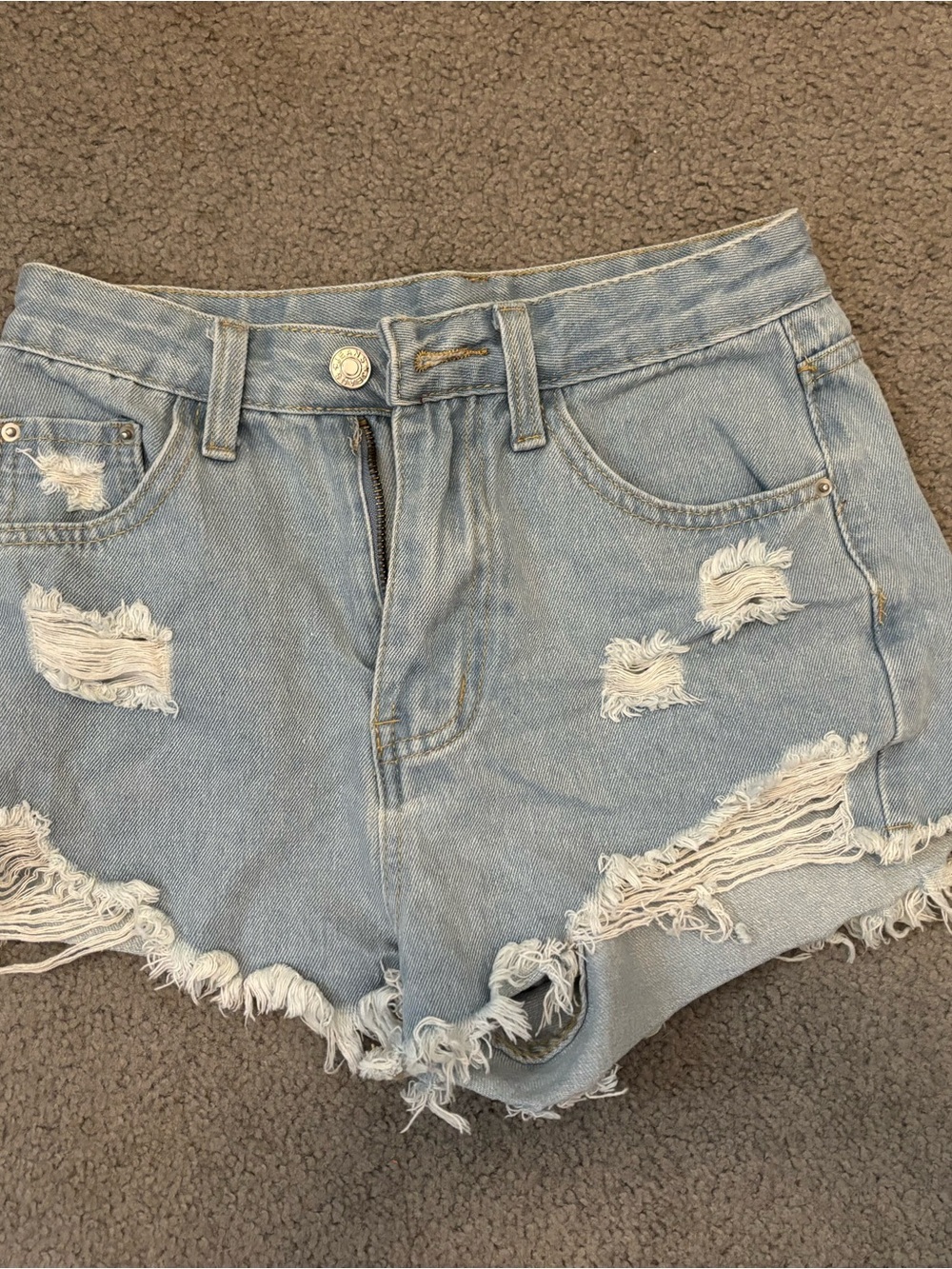 SHEIN Light Blue Distressed Denim Cutoff Shorts